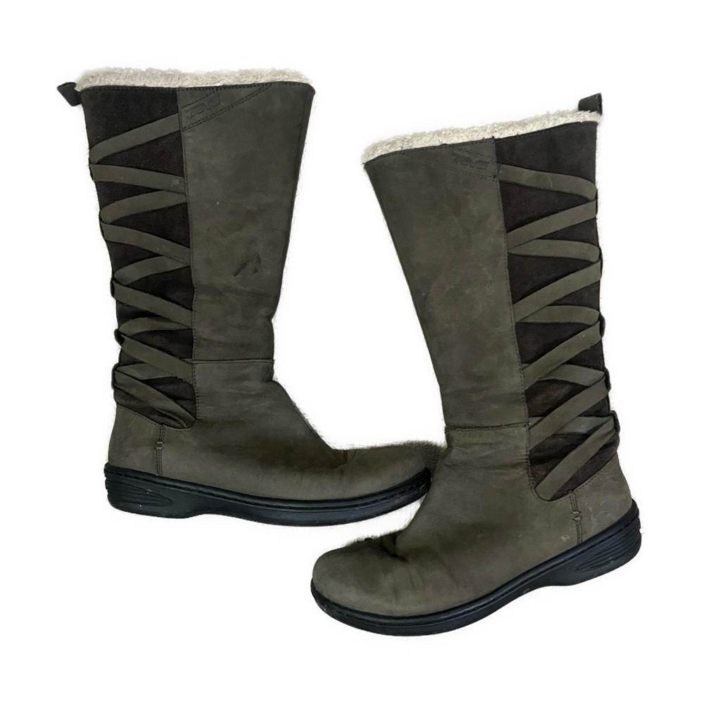 Teva Women’s Figueroa Green Suede Leather Waterproof Side Zip Tall Boots- Size 7